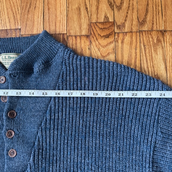 Vtg L.L. Bean Heavy Wool Henley Fisherman Sweater High Trek Yarn Blue Mens L - Picture 5 of 8